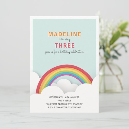 Rainbow Clouds Birthday Party Kaart (Staand voorkant)