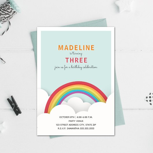 Rainbow Clouds Birthday Party Kaart