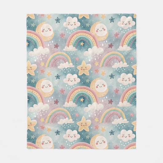 Rainbow & Clouds Blanket Gift for Newborn Joy Fleece Deken (Voorkant)