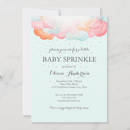 Rainbow Clouds Blue Baby Sprinkle Invitation Kaart (Voorkant)