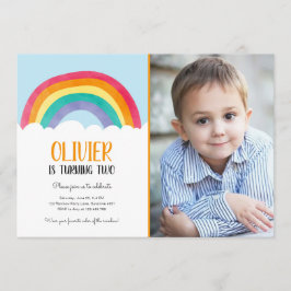 Rainbow Clouds Blue Boy Colors Birthday Uitnodigin Kaart
