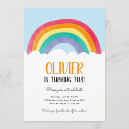 Rainbow Clouds Blue Boy Colors Birthday Uitnodigin Kaart