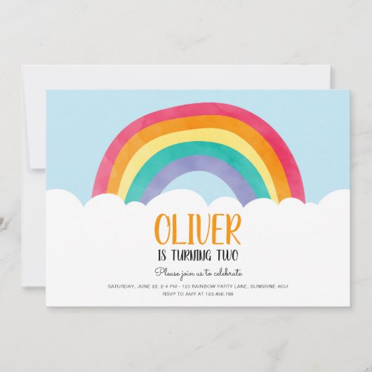 Rainbow Clouds Blue Boy Fun Verjaardag Uitnodiging (Voorkant)