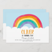 Rainbow Clouds Blue Boy Fun Verjaardag Uitnodiging (Voorkant / Achterkant)