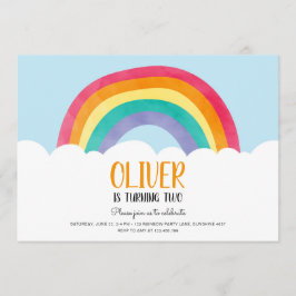 Rainbow Clouds Blue Boy Fun Verjaardag Uitnodiging