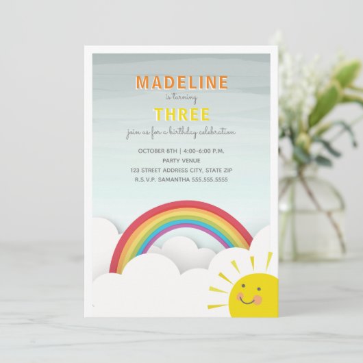 Rainbow Clouds Blue Sky Sunshine Verjaardagsfeest Kaart (Staand voorkant)