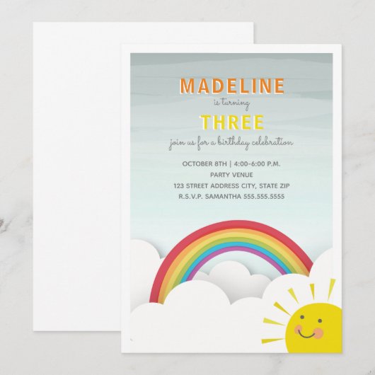 Rainbow Clouds Blue Sky Sunshine Verjaardagsfeest Kaart (Voorkant / Achterkant)