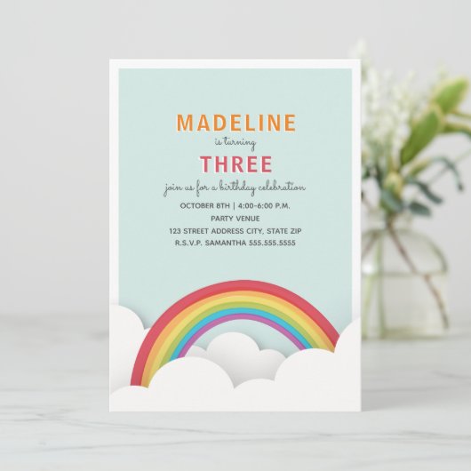Rainbow Clouds Blue Sky verjaardagsfeestje Kaart (Staand voorkant)