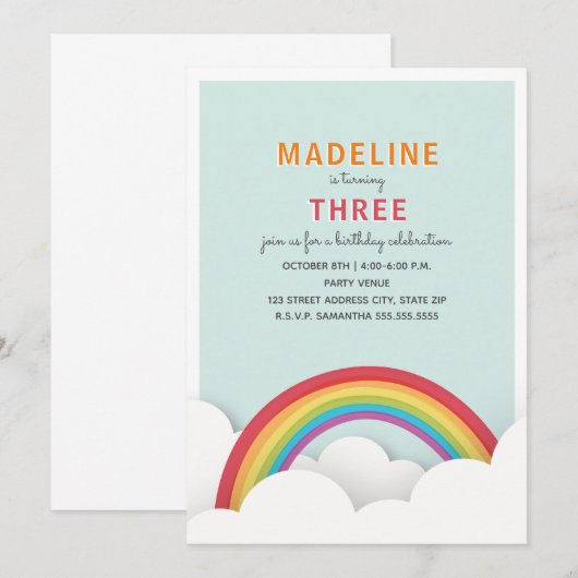 Rainbow Clouds Blue Sky verjaardagsfeestje Kaart (Voorkant / Achterkant)