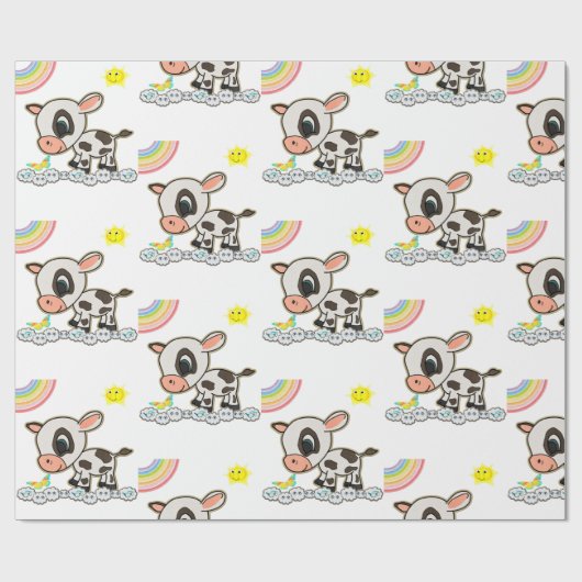 Rainbow Clouds Butterfly Wrapping Paper Cow Cadeaupapier (Vlak)