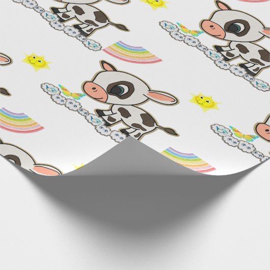 Rainbow Clouds Butterfly Wrapping Paper Cow Cadeaupapier (Hoek)