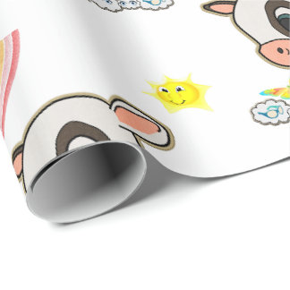Rainbow Clouds Butterfly Wrapping Paper Cow Cadeaupapier