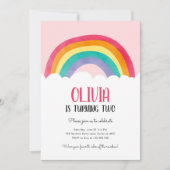 Rainbow Clouds Fun Pink Girl Birthday Uitnodiging (Voorkant)