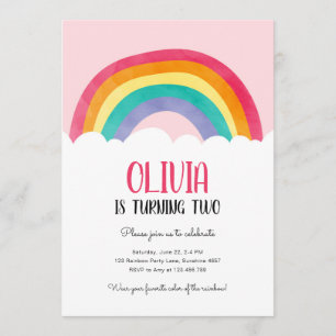 Rainbow Clouds Fun Pink Girl Birthday Uitnodiging