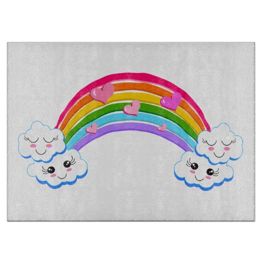 Rainbow Clouds Glass Cutting Board Snijplank (Voorkant)