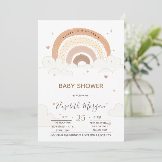 Rainbow Clouds Hearts Baby shower Kaart (Staand voorkant)