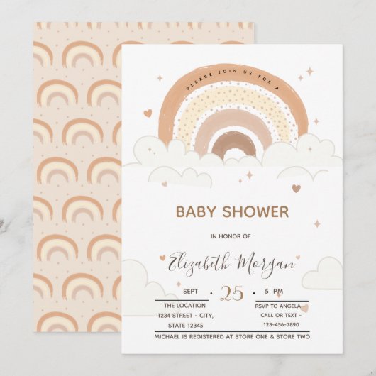 Rainbow Clouds Hearts Baby shower Kaart (Voorkant / Achterkant)