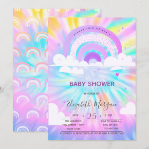 Rainbow Clouds Hearts Tie Dye Baby shower Kaart
