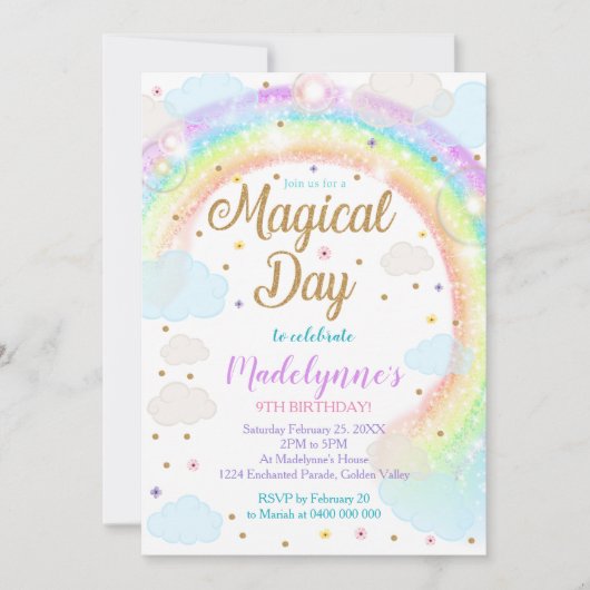 Rainbow Clouds Invitation Magical Day Kaart (Voorkant)