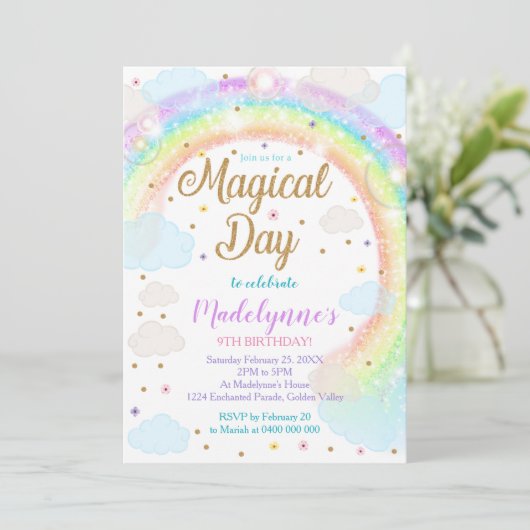 Rainbow Clouds Invitation Magical Day Kaart (Staand voorkant)