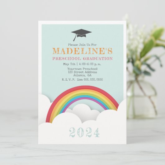 Rainbow Clouds Preschool Kinder Afstuderen Kaart (Staand voorkant)