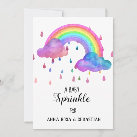 ** Rainbow Clouds Rain Drops Sprinkle Invitation Kaart (Voorkant)