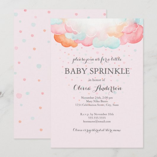 Rainbow Clouds Roze Baby Sprinkle Uitnodiging (Voorkant / Achterkant)