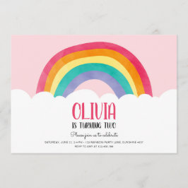 Rainbow Clouds roze Girl Fun Birthday Invitation Kaart