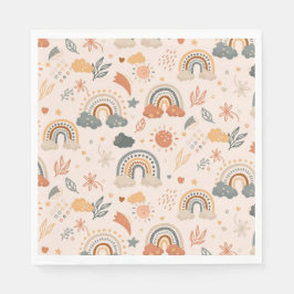 Rainbow Clouds Sun Pattern, Earth Tones Servet