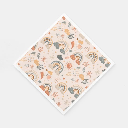 Rainbow Clouds Sun Pattern, Earth Tones Servet (Hoek)