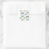 Rainbow Clouds Sun stars patroon voor kinderen Vierkante Sticker (Tas)