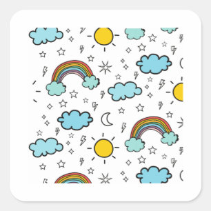 Rainbow Clouds Sun stars patroon voor kinderen Vierkante Sticker
