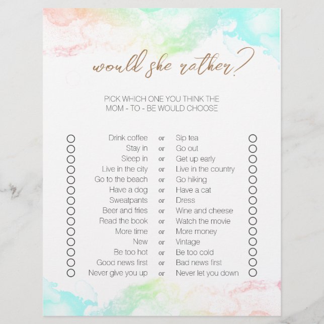 Rainbow Clouds Tweezijdige Bingo Baby shower Spell (Voorkant)