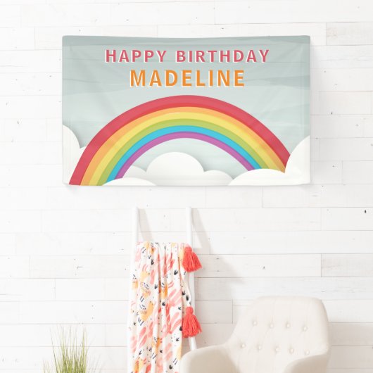 Rainbow Clouds Waterverf Sky Birthday Spandoek (Insitu)