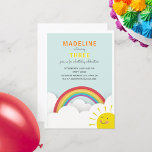 Rainbow Clouds Waterverf Sky Sunshine Verjaardag Kaart<br><div class="desc">Een regenboog verjaardagsthema met een illustratie van een regenboog,  blauwe hemel en zonneschijn met een lachend gezicht.</div>
