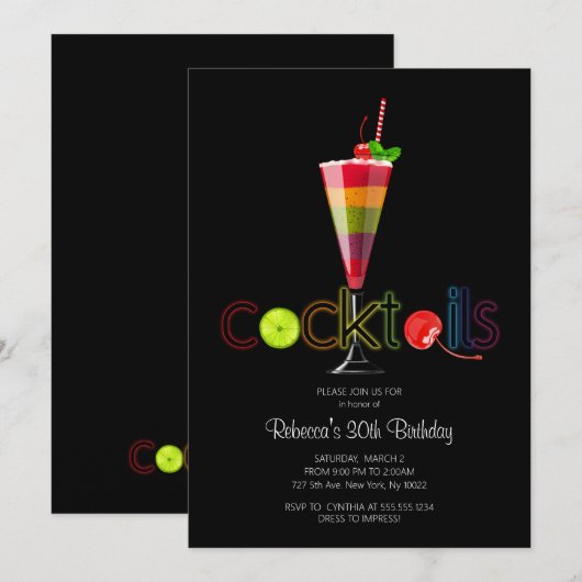 Rainbow Cocktail Party-uitnodigingen Kaart (Voorkant / Achterkant)