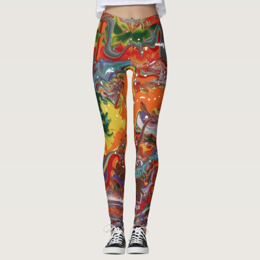 Rainbow Color Flow Paint Art Leggings (Voorkant)
