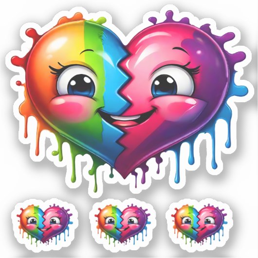 Rainbow Color Heart Emoticon 4 Sticker (Voorkant)