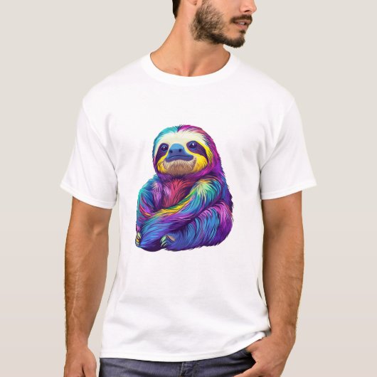 Rainbow Color Sloth Art Long Sleeve T-Shirt (Voorkant)