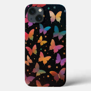 Rainbow Colored Butterflies Galaxy Stars op zwart Case-Mate iPhone Case