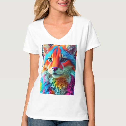 Rainbow Colored Furry Cat-68587 T-shirt (Voorkant)