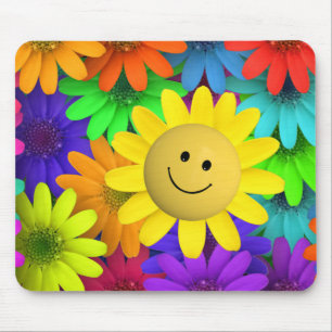 Rainbow Colored Happy Face Flowers Muismat