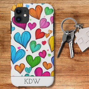 Rainbow Colored Hearts Monogram Case-Mate iPhone Case