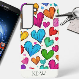 Rainbow Colored Hearts Monogram Samsung Galaxy Hoesje