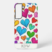 Rainbow Colored Hearts Monogram Samsung Galaxy Hoesje (Achterkant)