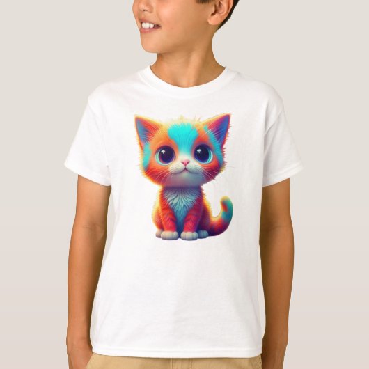 Rainbow Colored Kitten Cartoon T-shirt (Voorkant)