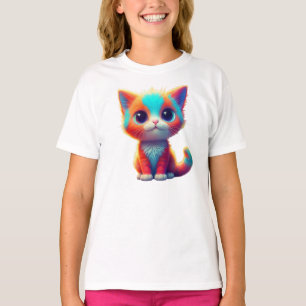Rainbow Colored Kitten Cartoon T-shirt