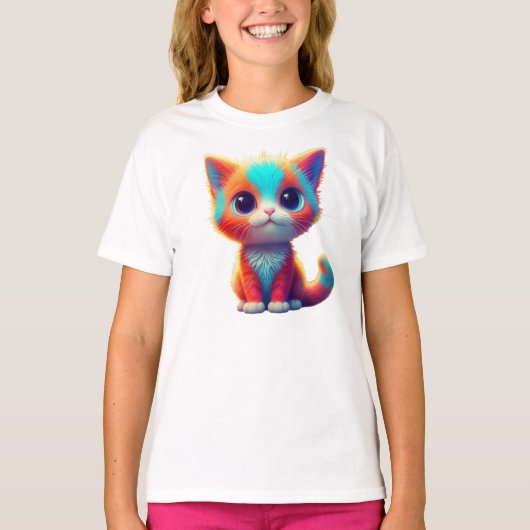 Rainbow Colored Kitten Cartoon T-shirt (Voorkant)