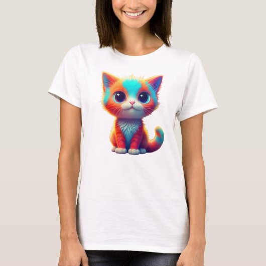 Rainbow Colored Kitten Cartoon T-shirt (Voorkant)