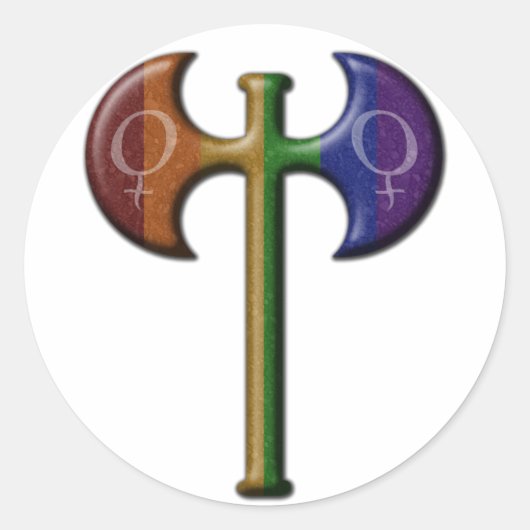 Rainbow Colored Lesbian Pride Labrys Ronde Sticker (Voorkant)